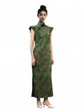 women-dresses-silk-cheongsam-green-floral-print-1